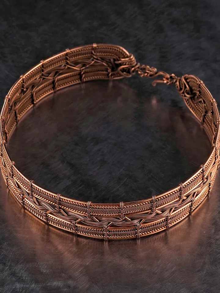 Copper wire choker Wire wrapped collar necklace for woman Woven wire Unique design Festive jewelry for lady WireWrapArt