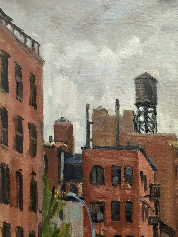 New York Cityscape Painting - Orchard and Rivington Street/NYC- 14x18 Oil on Canvas, Urban Impressionist Fine Art, Signed Original Landscape