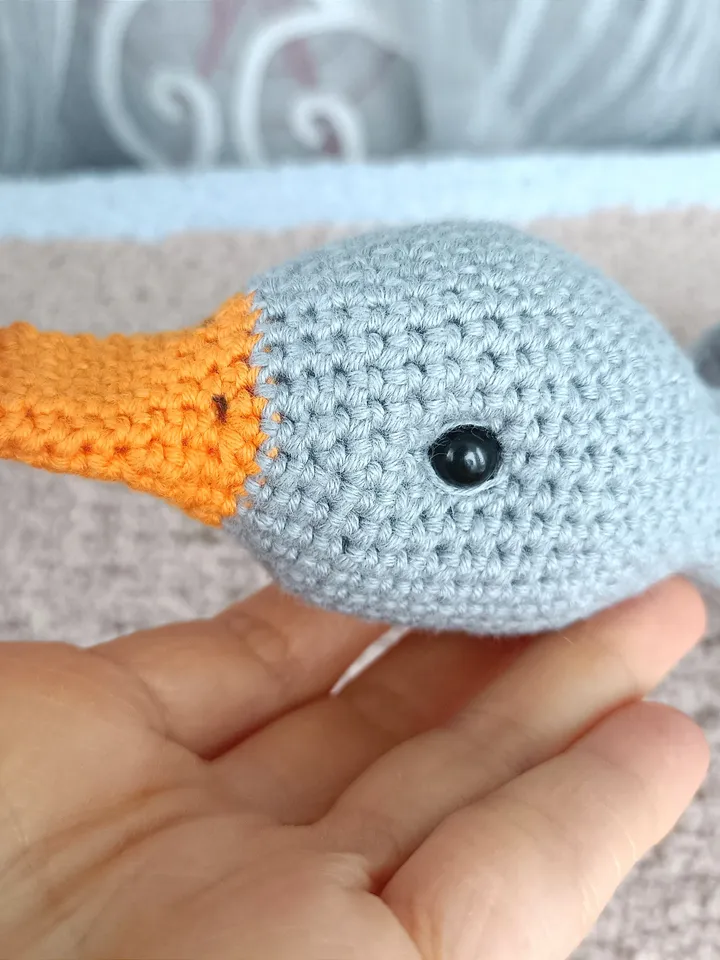 Stuffed goos toy, soft toy cuddle goose, plush gray duckling, handmade knitted goose