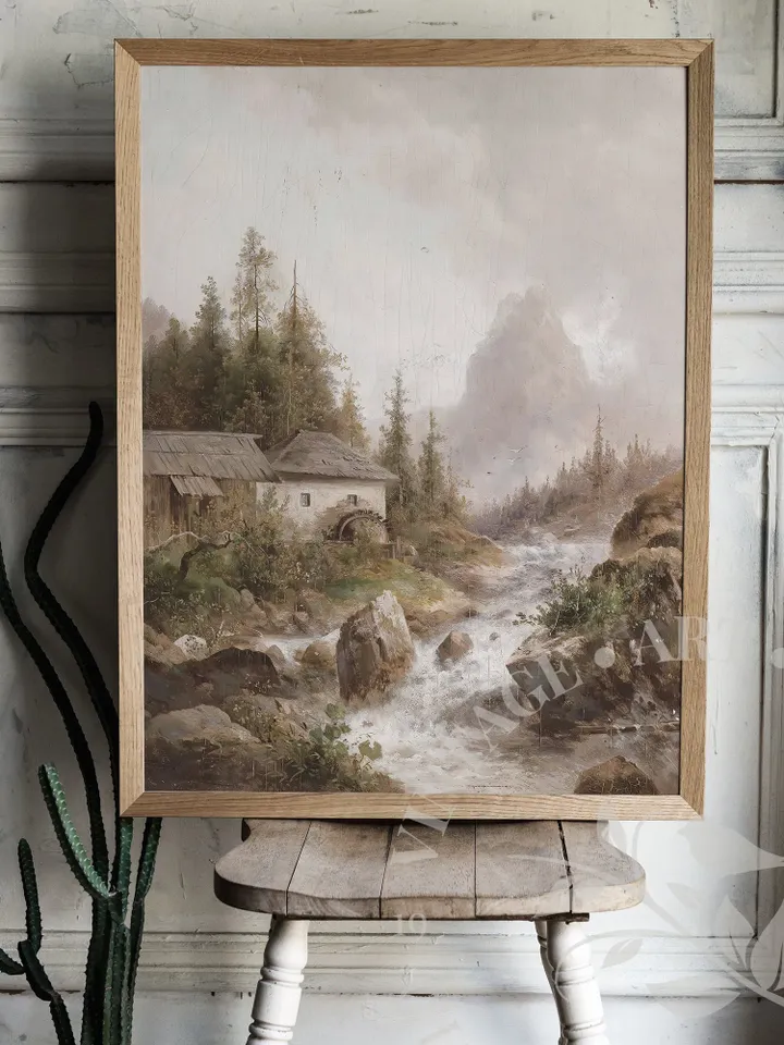Scandinavian Art Norway Print, Waterfall Painting Norway landscape Art, Vintage Oil Painting PRINTABLE | 17