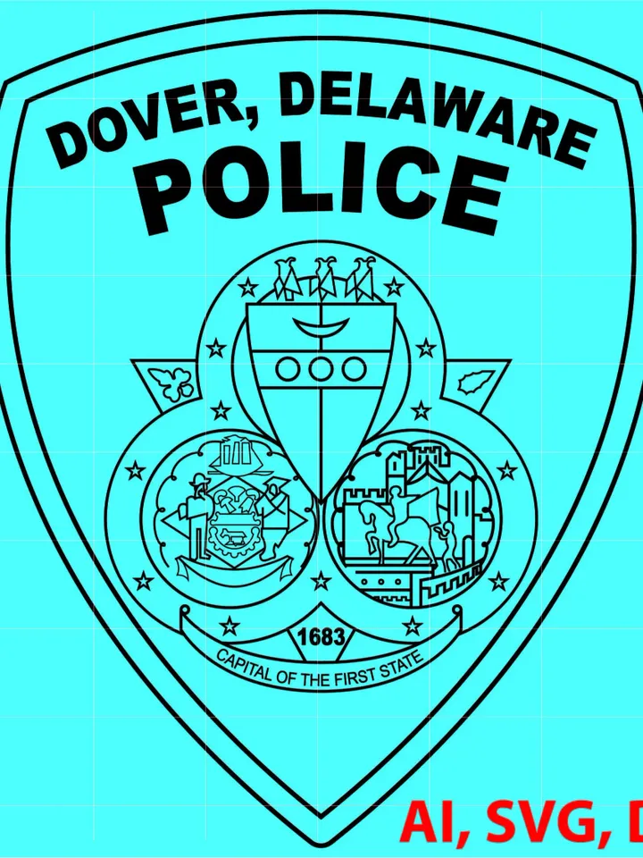 Dover Delaware Police Badge, Logo, Seal, Custom, Ai, Vector, SVG, DXF, PNG, Digital