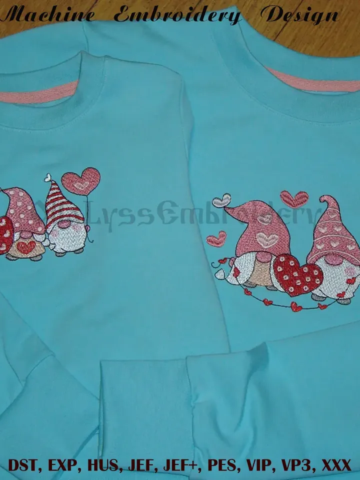 Valentine Gnomes digital machine embroidery design in 6 sizes