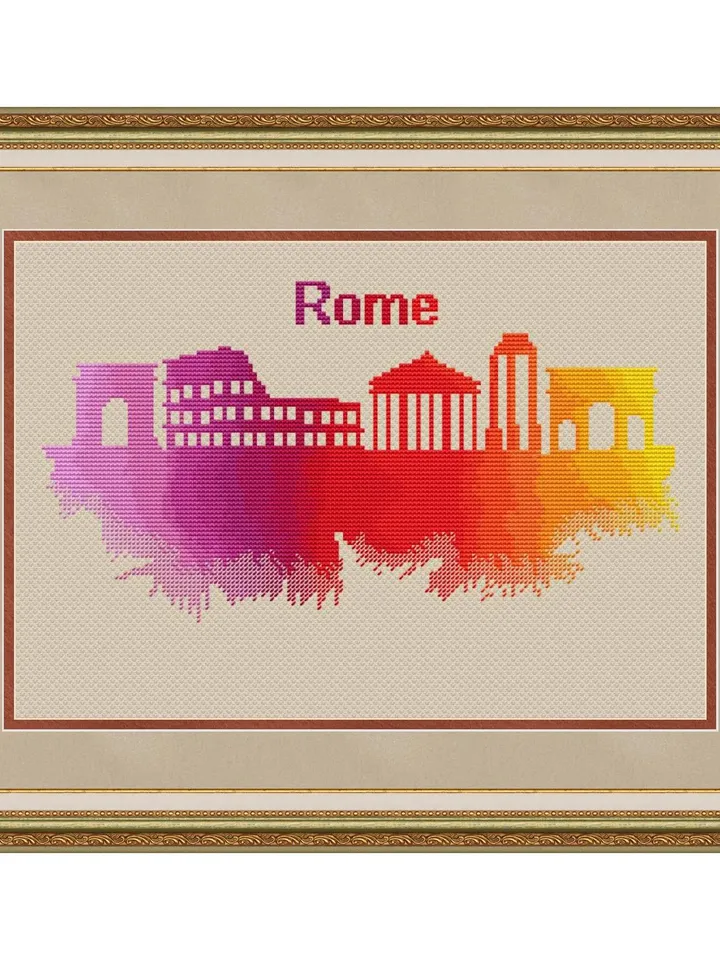 Rome cross stitch pattern modern, Italy cross stitch pattern PDF, Watercolor city cross stitch design