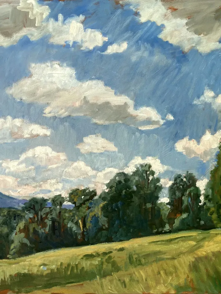 Large Original Summer Landscape Painting - Hills and Sky/Berkshires- 24x30 Oil on Canvas, Plein Air Impressionism, Signed Original Fine Art