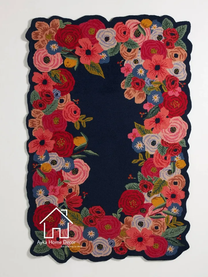 Ayka Vintage 100% Handmade Woolen Area Rug For Hall Kitchen Living Room Bed Room Bath Room Dining Room Kids Room Carpet / Flower / Christmas