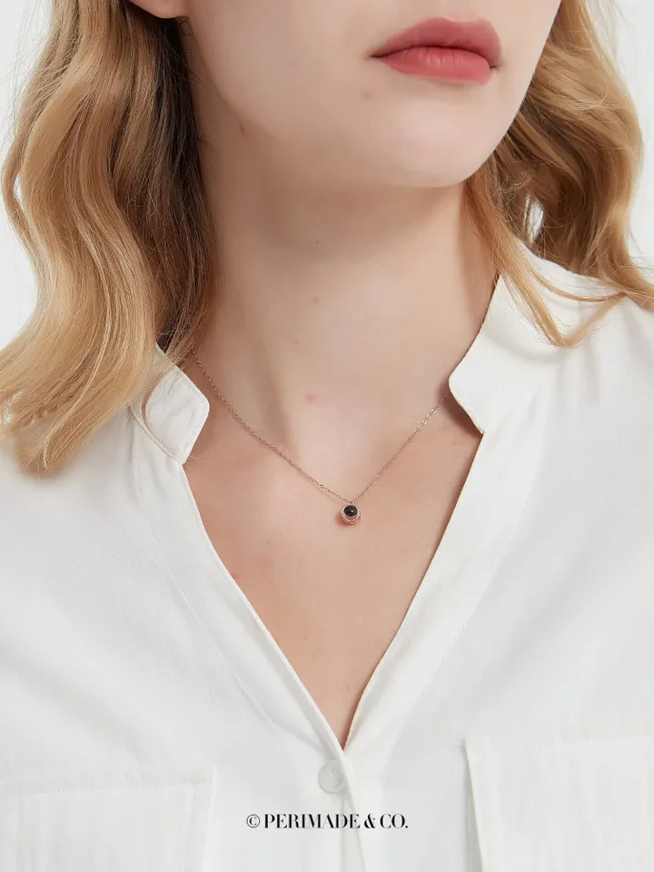 PERIMADE Silver Bubble Projection Necklace • Customized Memorial Photo Pendant • Personalized Picture Inside Jewelry • Trendy Friend Gift