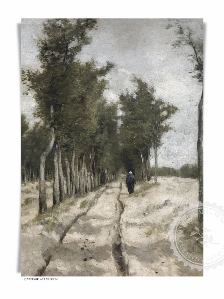 Vintage Cottage Landscape Painting, Printable Farmhouse Kitchen Wall Art, Downloadable | 381