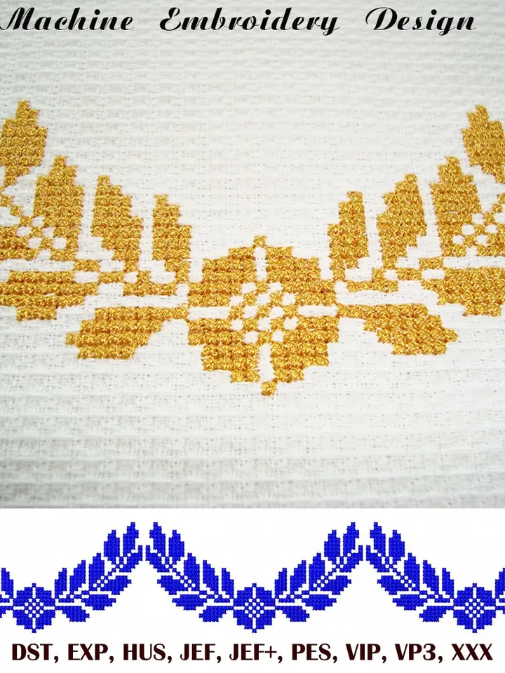 Orthodox cross with floral border machine embroidery design