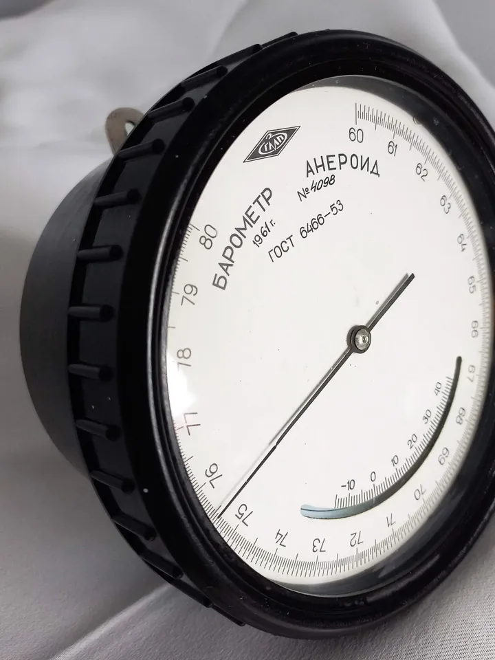 Vintage Large Aneroid Barometer Made in USSR 1961 in Black Carbolite Case