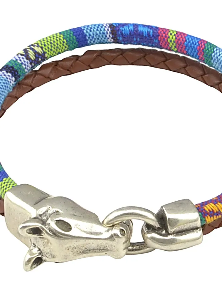 Ethnic Horse Bracelet in Leather and Fabric | Horse Jewelry Equestrian Bracelet | Horse Rider Gift for Men Women Teens | Animal Lover Gifts