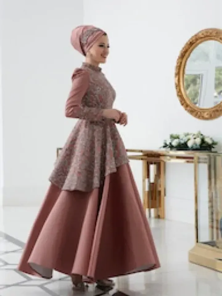 Hürrem Powder Satin Embroidered Ahunare Wedding Dress, Muslim Evening Gown, Nikah, Islamic Wedding, Engagement, Bridesmaid, Maxi Dress
