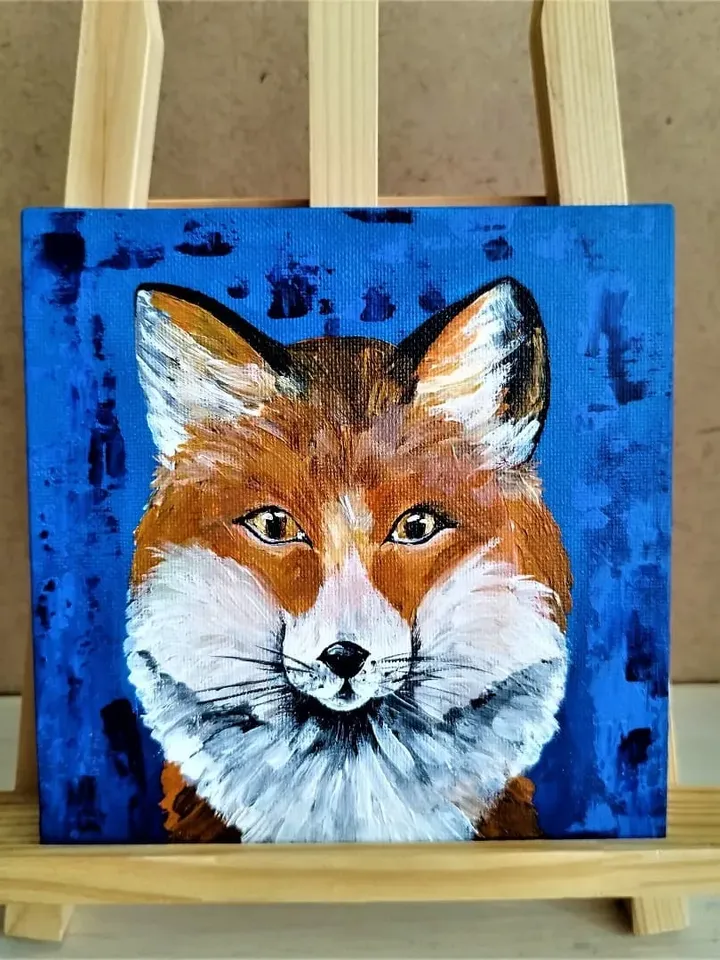Red fox painting acrylic animal art funny