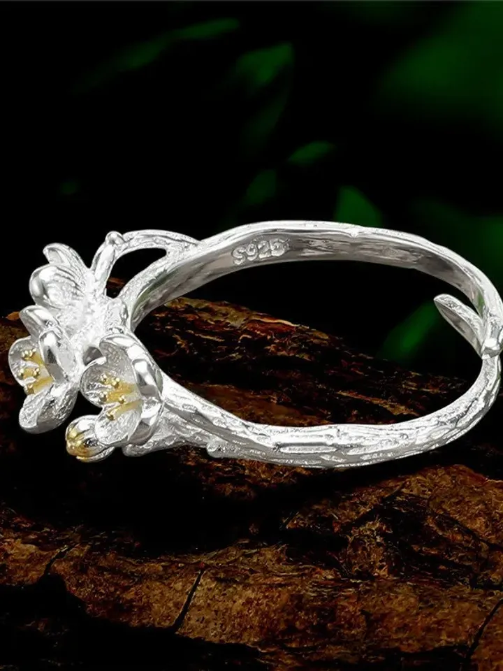 Unique 925 Silver Flower Ring, Handmade Flower Ring, Silver Flower Ring, Resizable Flower Ring, Flower Ring, Rose Shaped Ring, Floral Ring