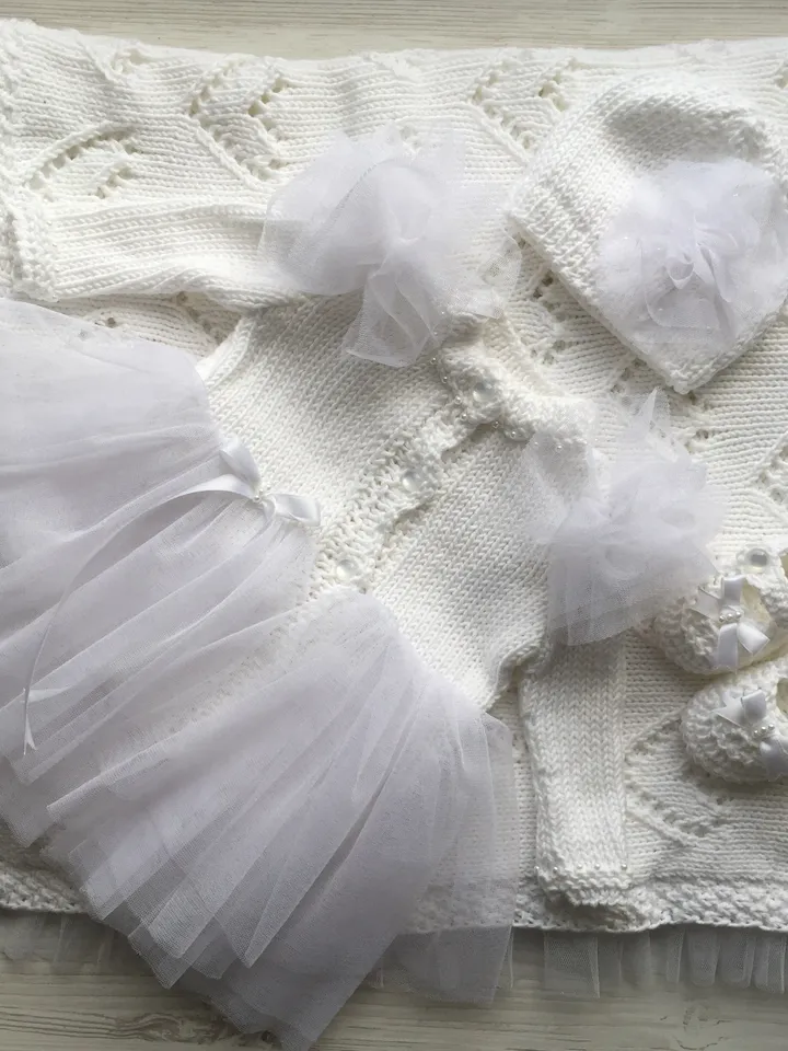 Hand made baby outfit. Knitting outfit for baby girl. Take home outfit for baby girl. Baptism outfit for baby girl. Baby shower gift .