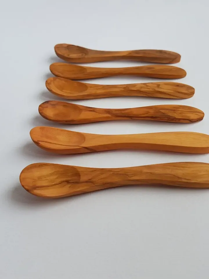 Set of 6 Wooden Small Spoons - Olive Wood Egg Spoons / Baby Spoon - AKwood - 100% Bio Products