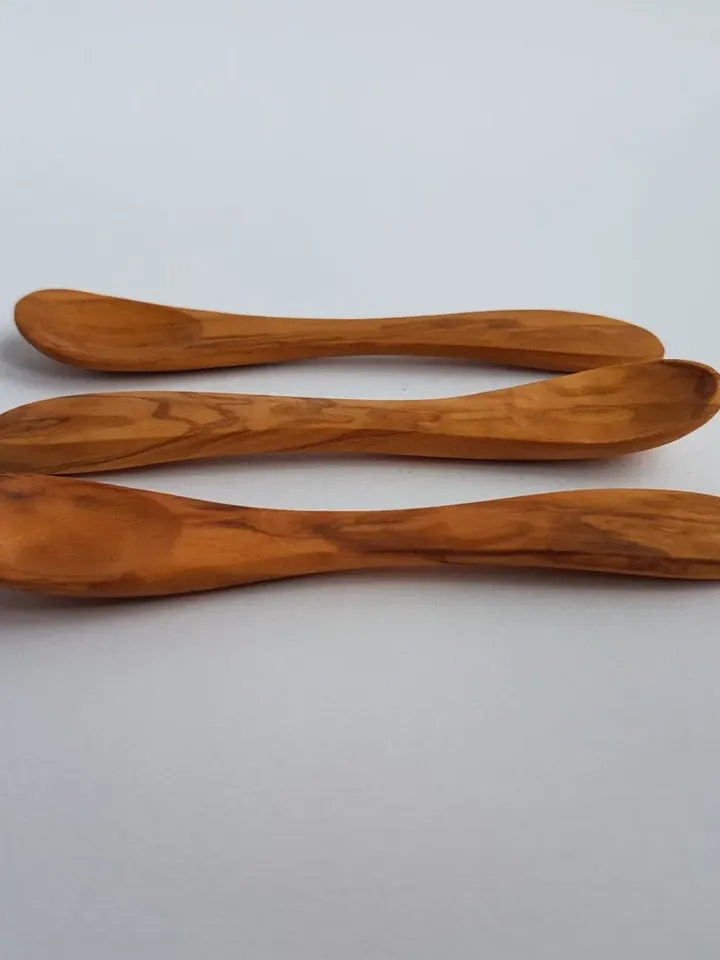 Set of 6 Wooden Small Spoons - Olive Wood Egg Spoons / Baby Spoon - AKwood - 100% Bio Products