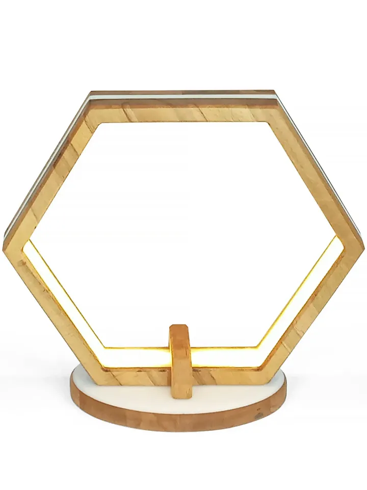 Hexagon LED table lamp, modern desk light, wooden lamp