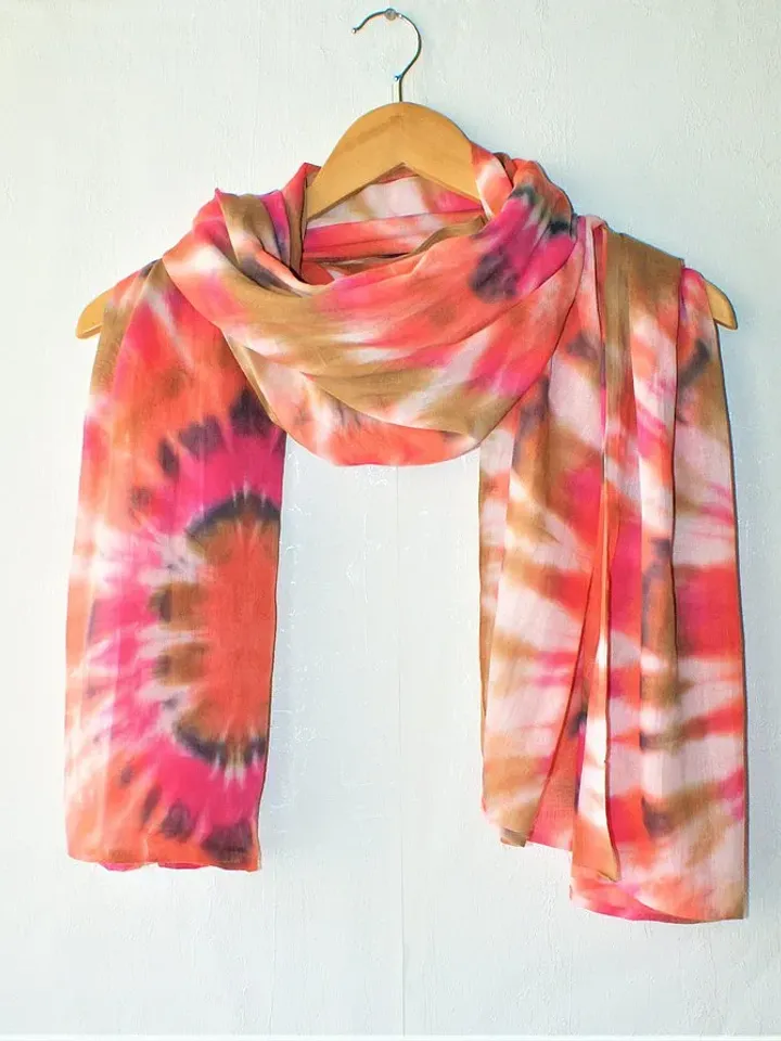Cotton scarf Orange long tie dye scarf Handmade gift mother's day Tie dye scarf