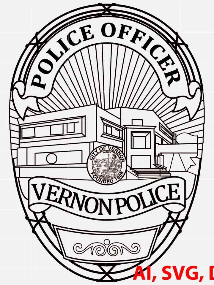 City of Vernon Police Officer Badge, Logo, Seal, Custom, Ai, Vector, SVG, DXF, PNG, Digital