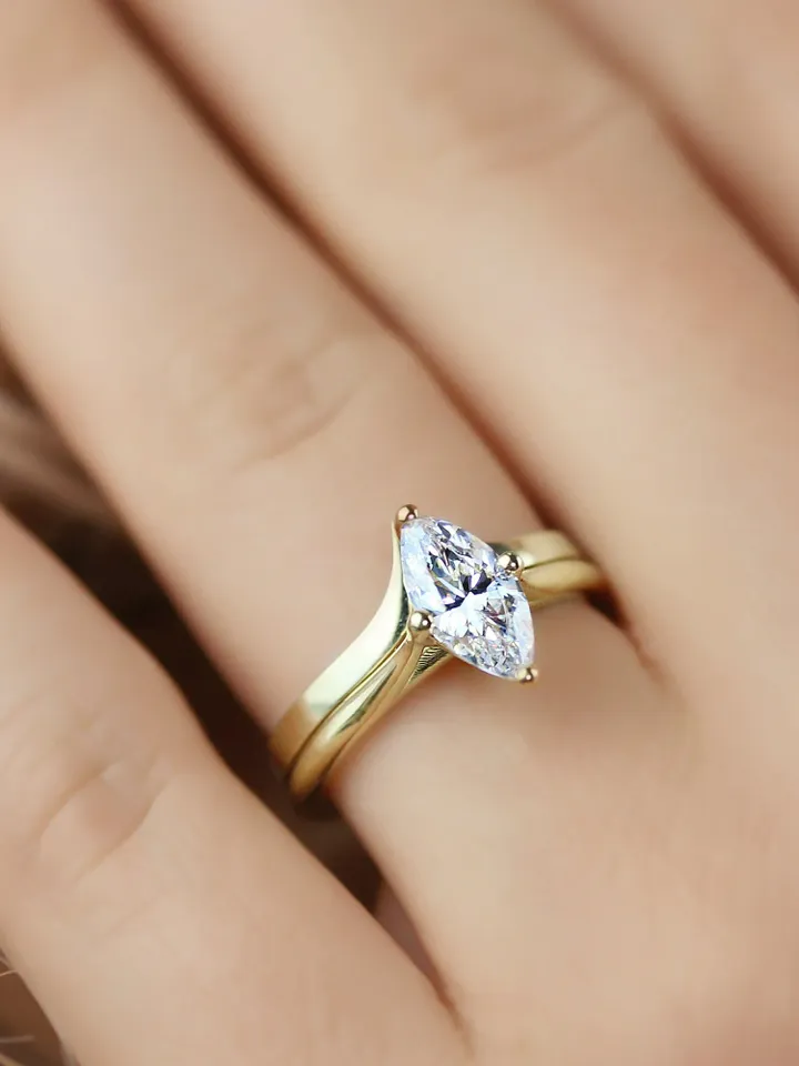 MARQUISE RING BAND | Cubic Zirconia Marquise Solitaire Rings | Diamond Gold Ring | Gift For Engagement | Women Promise Ring