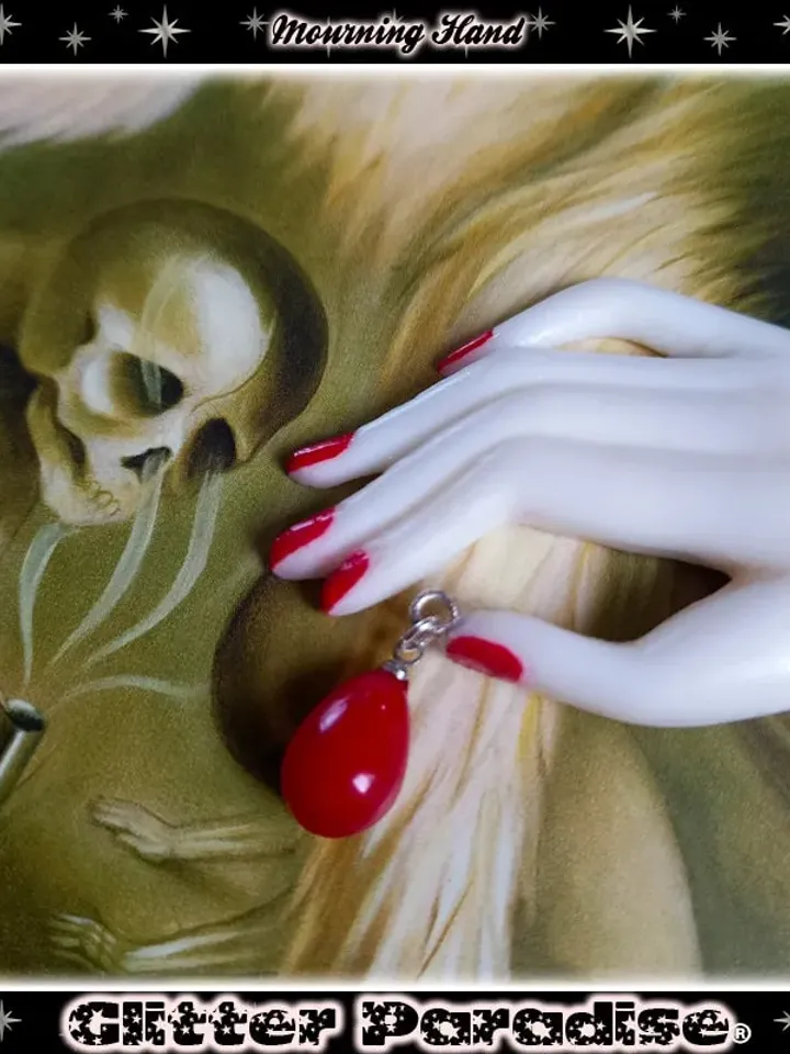 Mourning Hand Blood Drop - Brooch - Victorian Mourning Jewelry Inspired - 19th Century - Victorian Sentimental Jewelry - Glitter Paradise®