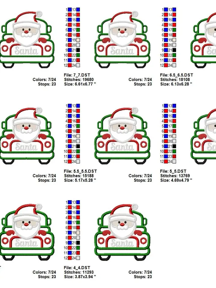 Merry Christmas truck Santa Retro Truck Monster Truck Santa Kids Design applique for Machine Embroidery