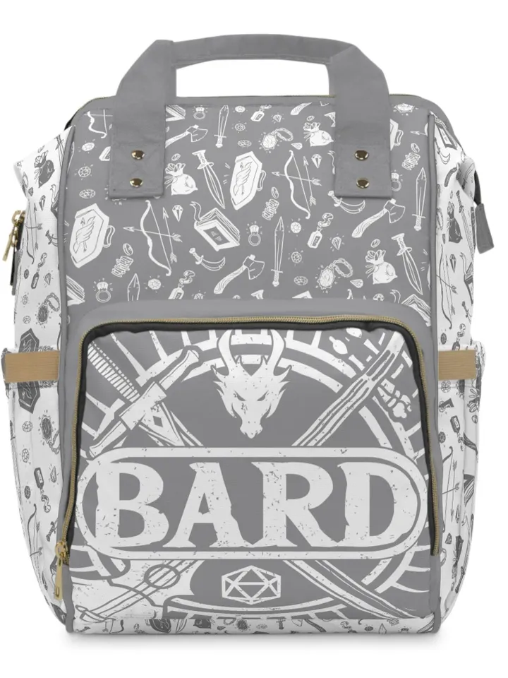 Bard DnD Class TTRPG Backpack | Tabletop Roleplaying Game Bag, LARP Backpack, Wargaming Organizer, DnD Dice Set, RPG Class Gift