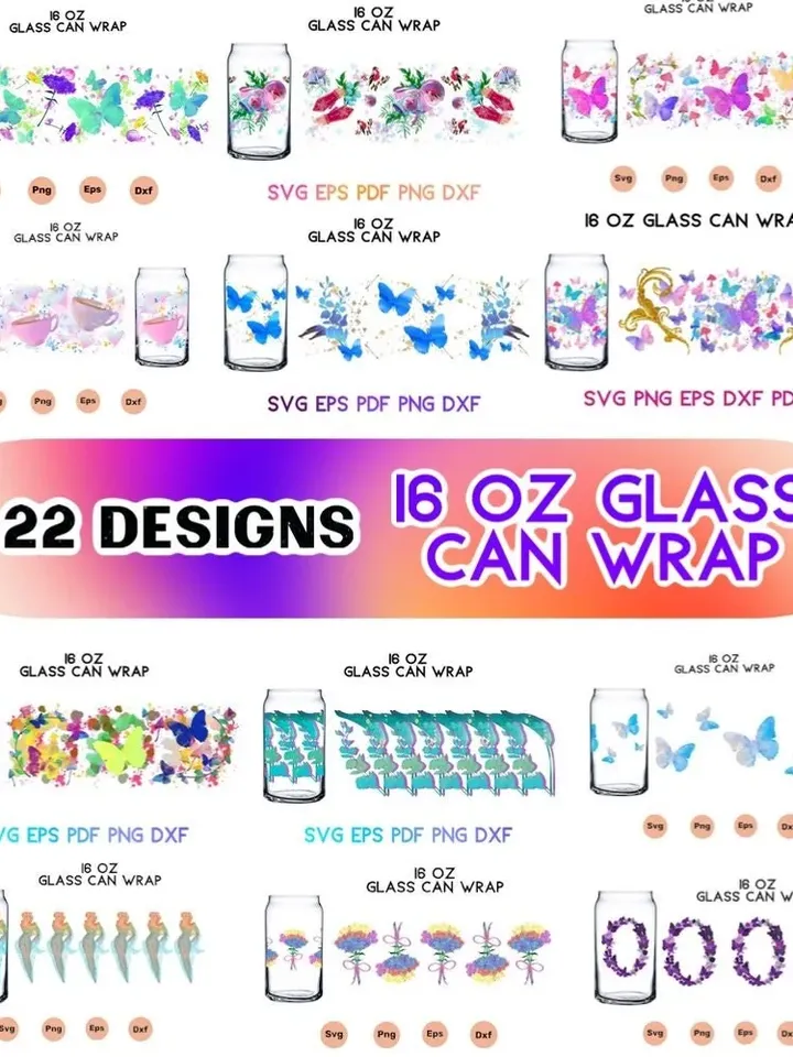 22 Designs 16 oz Libby Glass Can WrapTumbler designs patterns all tumbler bundle in the shop 2023 updated bundle ultimate design sublimation