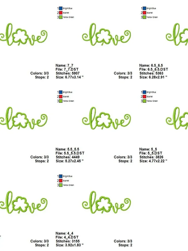 St. Patrick's Day Love Green Clover Green Irish Shamrock Lucky Irish Princess Applique Design for Machine Embroidery