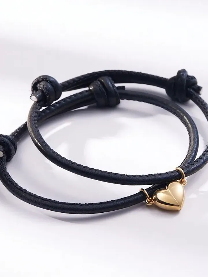 PERIMADE Braided Heart Couple Bracelet • Matching Magnetic Charm Bracelet • Long Distance Relationship Jewelry • Trendy Best Friend Gift
