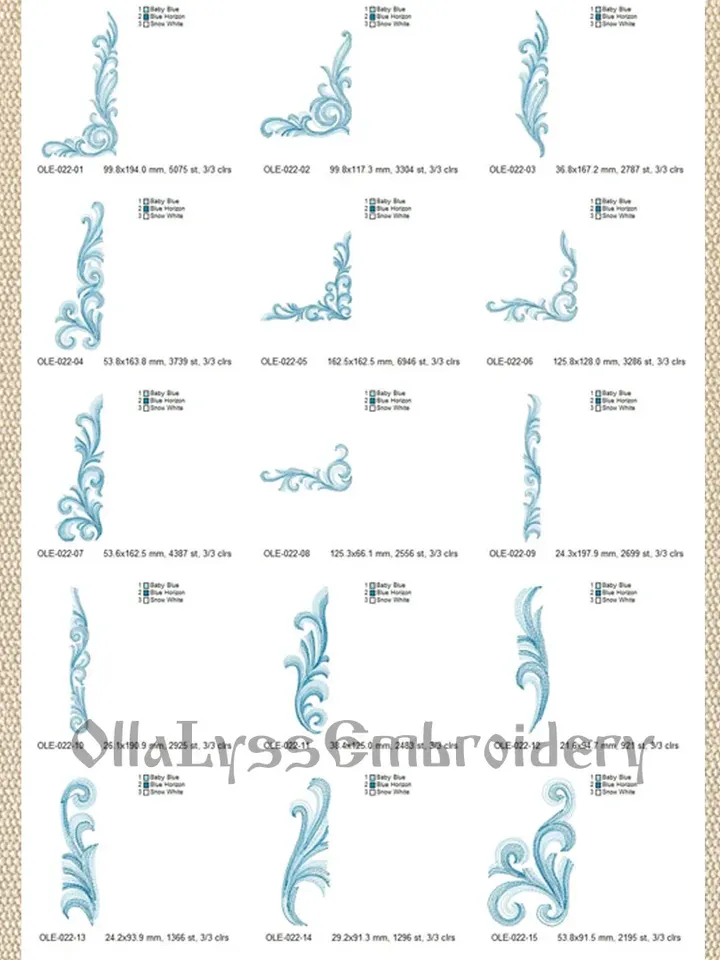 Rippled borders and corners embroidery designs