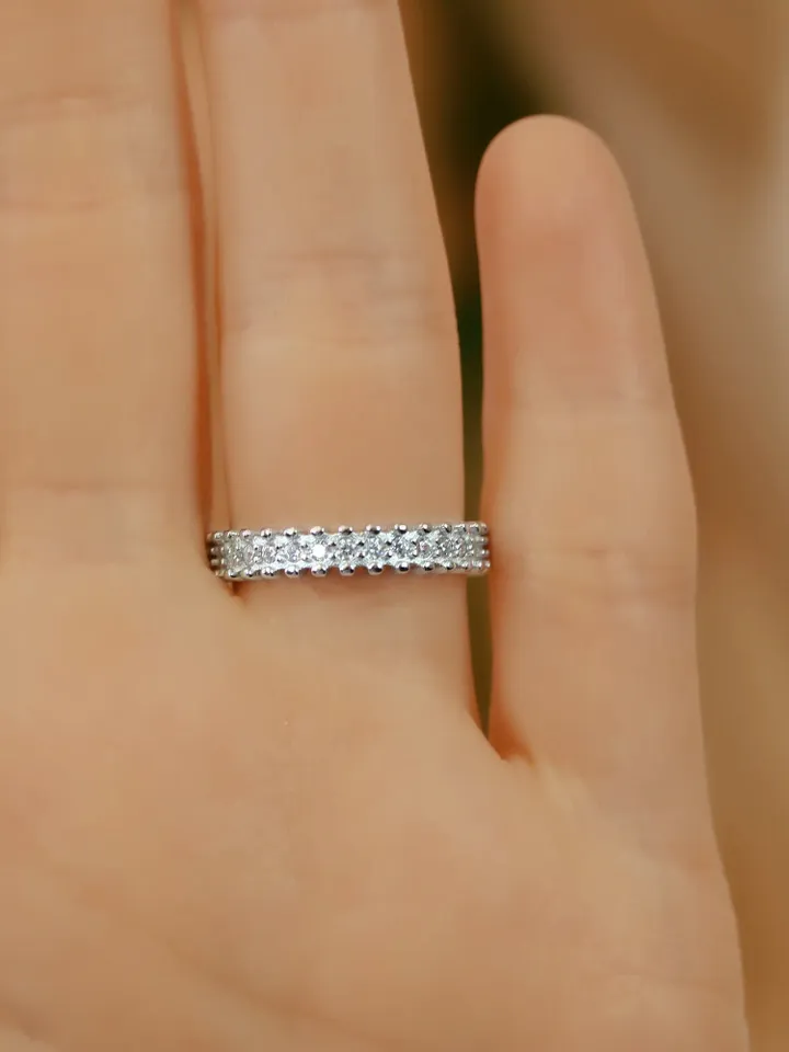 FULL ETERNITY RING | Round Cut Stacking Gold Rings | Tiny Cut Diamond Eternity Ring Band | Statement Jewelry | Women Birthday Gift