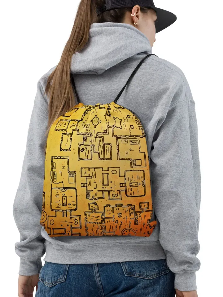 Dungeon Map Drawstring Bag | Over the Shoulder Bag, Polyester Fabric Draw String Bag, Dragon Dungeons, Call of Cthulhu, Lovecraft, DnD5e Map