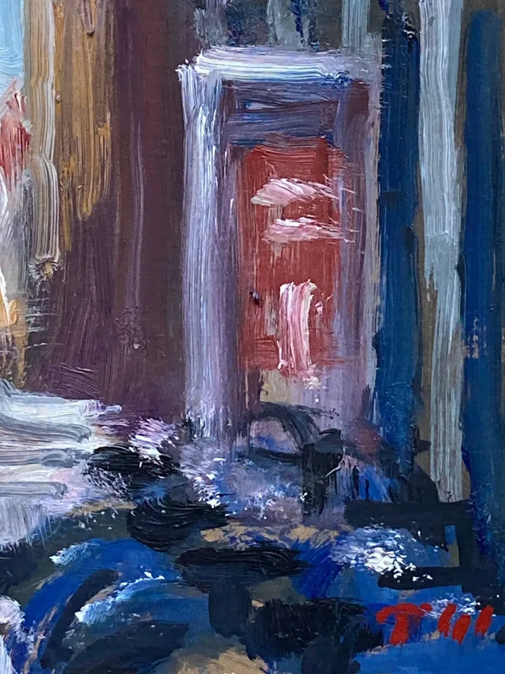 Original New York Cityscape Painting - Under the L/215th Street/Inwood - 10x10 Oil on Panel, Signed NYC Impressionist Plein Air Landscape