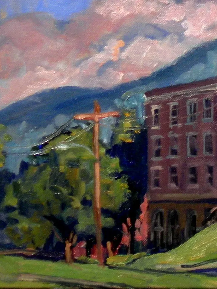 Williams College Landscape Painting - Summer Clouds/Williamstown - 16x16 Oil on Canvas, American Plein Air Impressionist Signed Original
