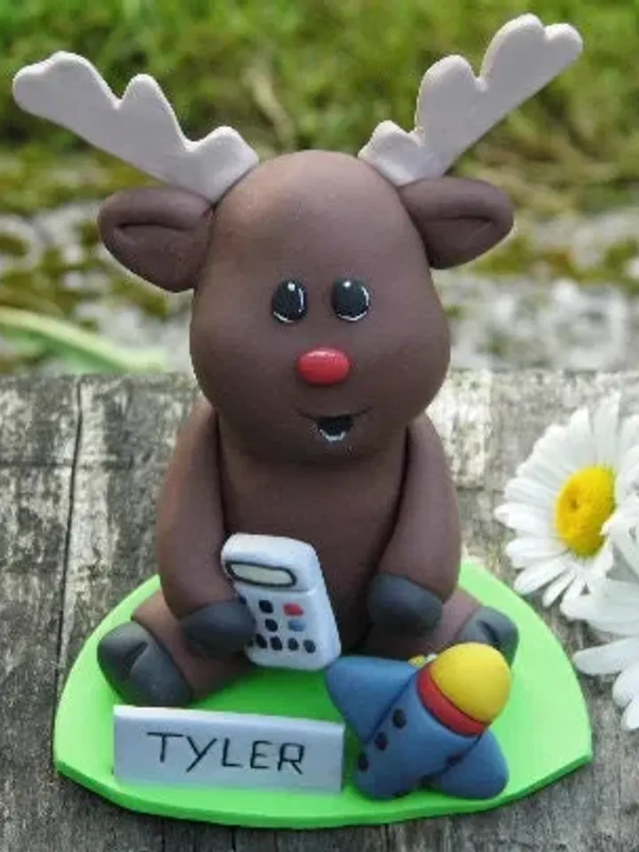 Christmas Reindeer Figurine, Christmas Gift for Family, Christmas Gift For Kids, Custom Reindeer Clay Animal Figurine For Birthday Christmas
