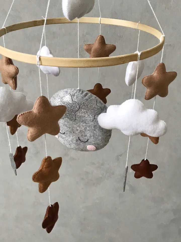 Moon and stars baby mobile neutral. Space baby mobile. Sky mobile. Star cloud mobile. Personalized baby mobile