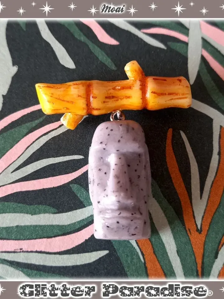 Moai & Bamboo - Brooch - Moai Jewelry - Easter Island Statue - Easter Island Totem - Moai Brooch - Easter Island Jewelry - Glitter Paradise®