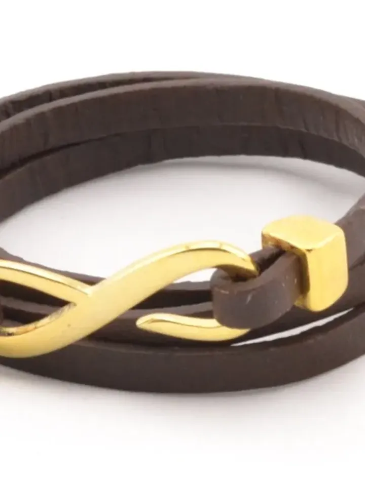 Gold Infinity Triple Wrap Bracelet, Men Women Eternity Leather Cuff, Love Jewelry, Wedding Anniversary Gift, Simple Easy hook Clasp Bracelet