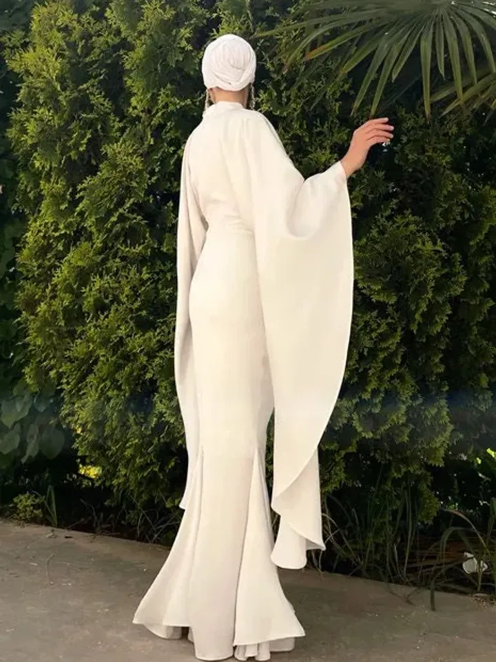 AHUNARE HIJAB - Erva White Mermaid Satin Wedding Dress, Muslim Evening Gown, Nikah, Islamic Wedding, Engagement, Bridesmaid,