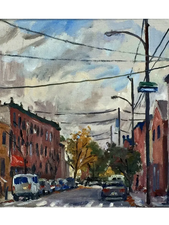 Original Philadelphia Landscape Painting -Italian Market Street Scene/South Philly- 8x8 Oil on Canvas, Signed Impressionist Cityscape
