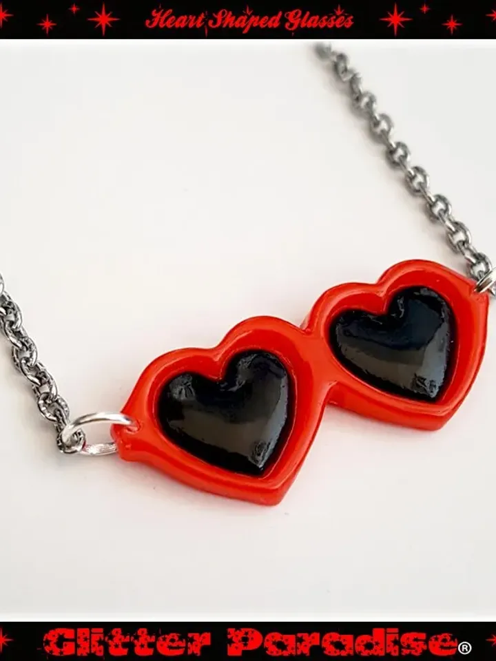 Heart Shaped Glasses - Set - 50s Jewelry - Retro Jewelry - Heart Shaped Shades - Heart Shaped Glasses Brooch & Necklace - Glitter Paradise®