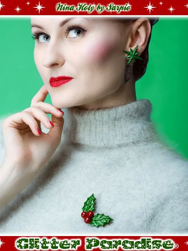 Christmas Holly Lucite - Earrings - Retro Christmas Holy - Merry Christmas - Holly Berries - Christmas Holly Jewelries - Glitter Paradise®