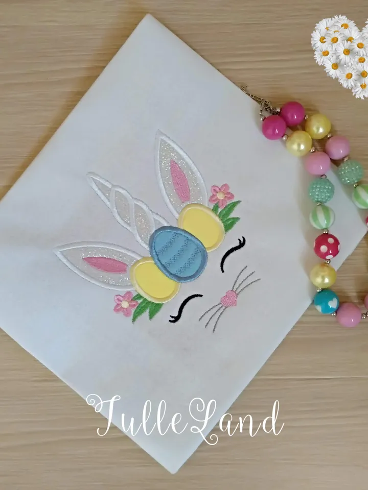 Easter Bunny Unicorn Rabbit Egg Spring Flowers Petunia Petals Girl Easter Design applique for Machine Embroidery