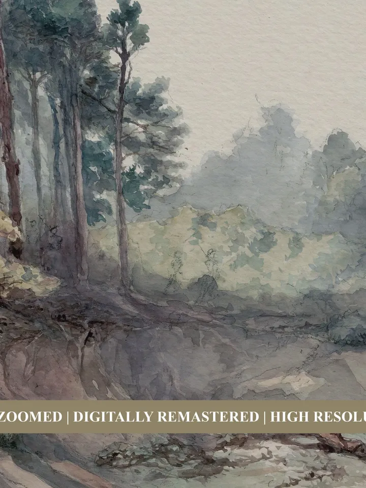 Vintage Minimalist Landscape Watercolor Painting, Printable Wall Art, Digital Downloadable Decor | 145