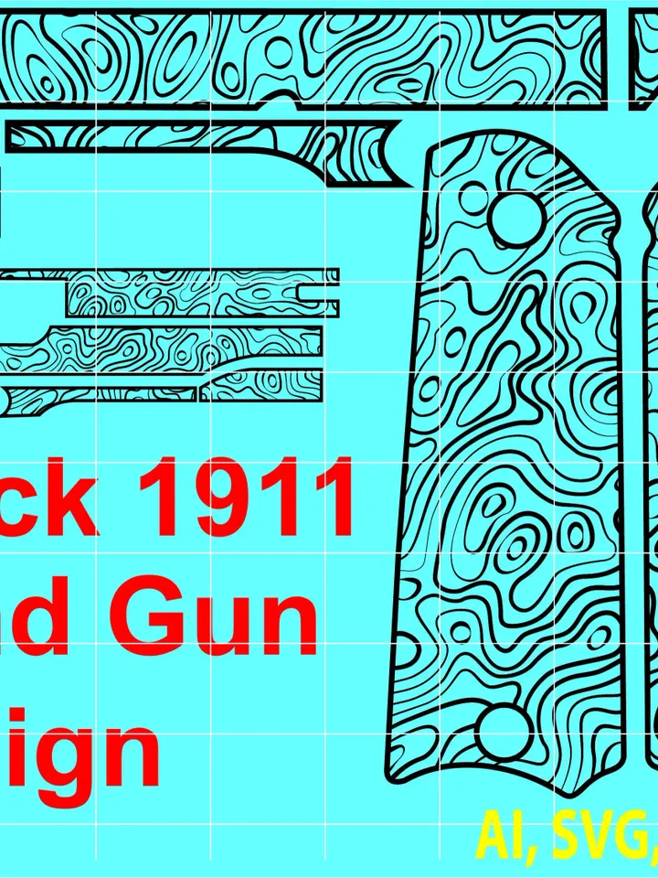 Glock 1911 Hand Gun Design Custom, Ai, Vector, SVG, DXF, PNG, Digital