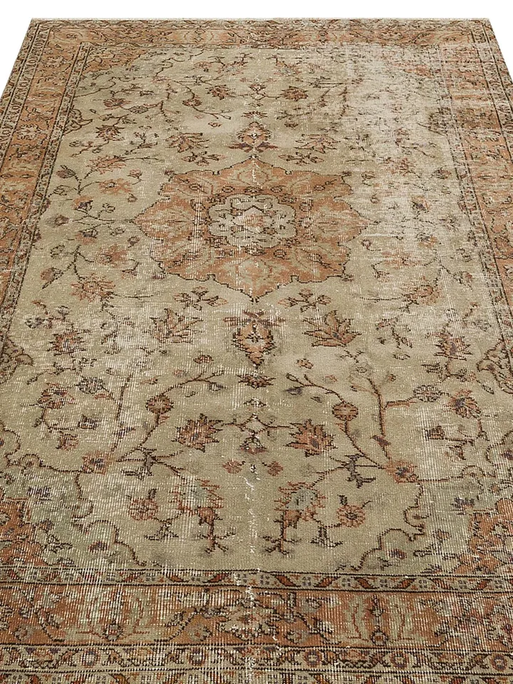 Boho Chic Turkish Rug - Natural Oushak Carpet for Bohemian Home Decor - 139x228 cm (4.5x7.5 ft