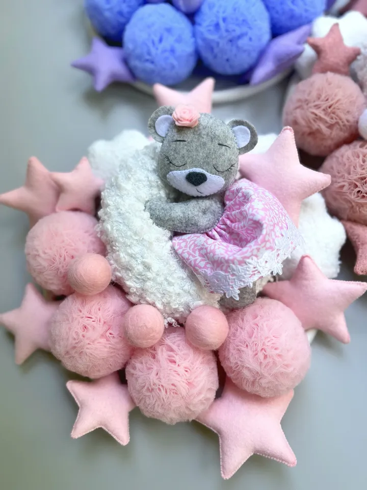 Baby mobile bear, baby girl mobile crib, baby mobile musical, bear mobile nursery