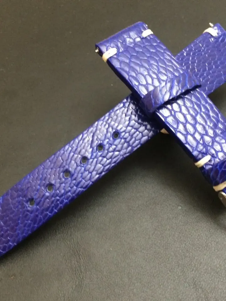 Leather watch band, Ocean Blue, Ostrich leg, handmade, leather watch Strap, 20mm watch band, Free Shipping, watch band, strap replacement