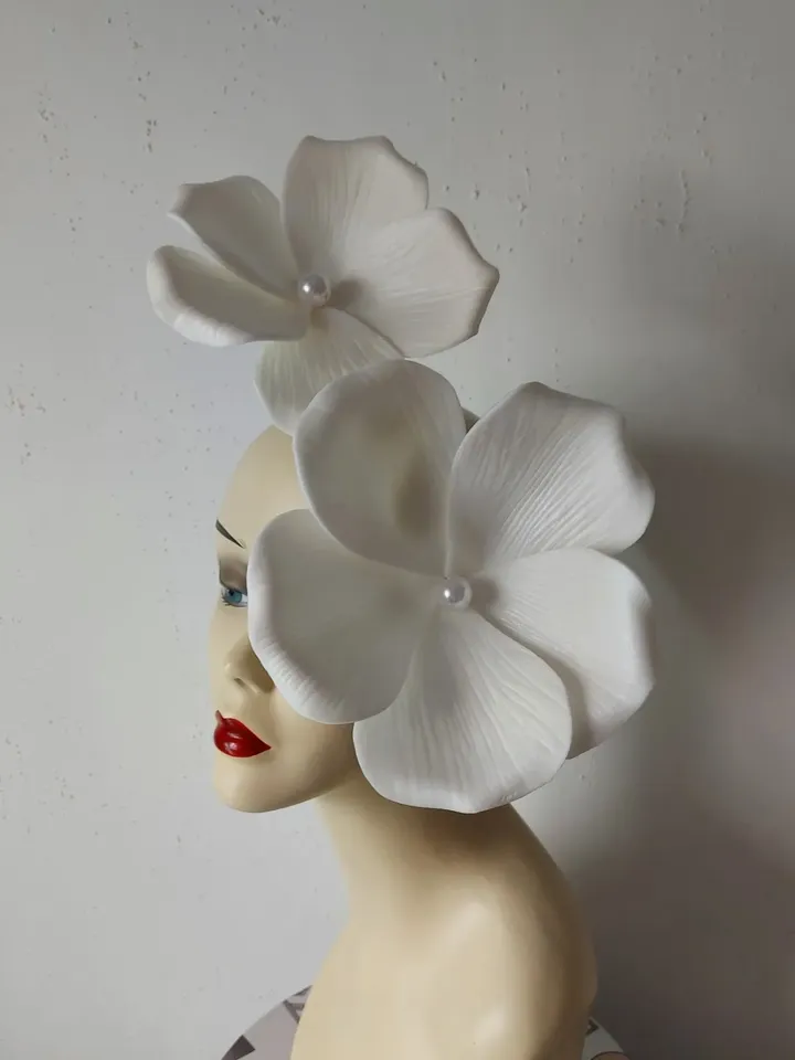 Large flower fascinator Branch pearl clematis wedding headdress, Kentucky Derby Hat, bridal hair pin, Church Hat
